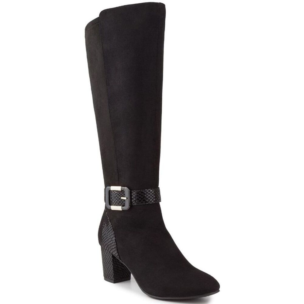 Karen Scott Womens Isabell Black Faux Leather Tall Knee-High Boots Shoes NWT